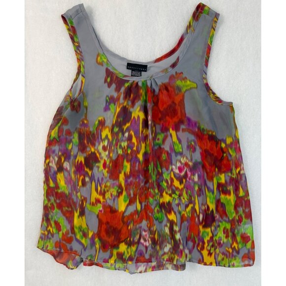 Sheer Gray Womens L Flowy Tank Blouse Vibrant Artful Apostrophe 70's Y2K - Picture 1 of 7